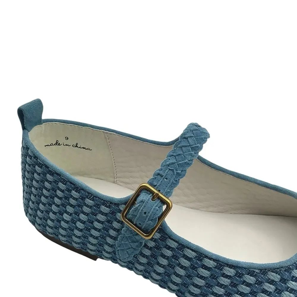Charlotte Stone Raleigh Woven Mary Jane Ballet Flats Denim Blue Size 9